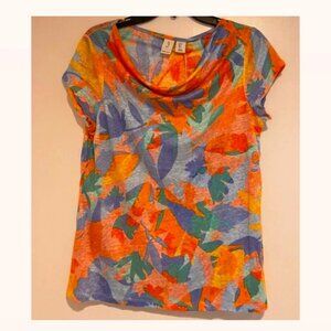 NWT J by Joie Top Blouse Orange Blue Green Tropical Floral Linen Summer Large